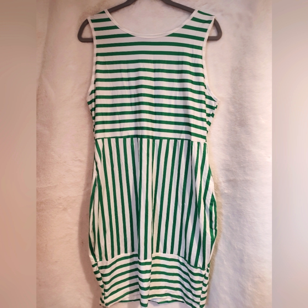Shein green-white stripe band bottom sleeveless dress, cut like size large